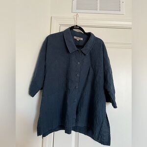 Flax 3/4 Sleeve Linen Top with Side Slits